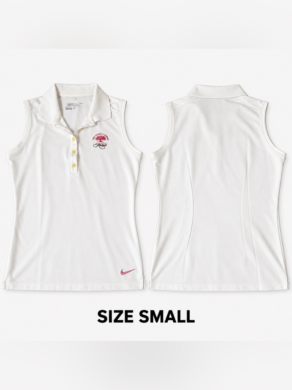 Nike women White Sleeveless Polo Tank with Pink Logo